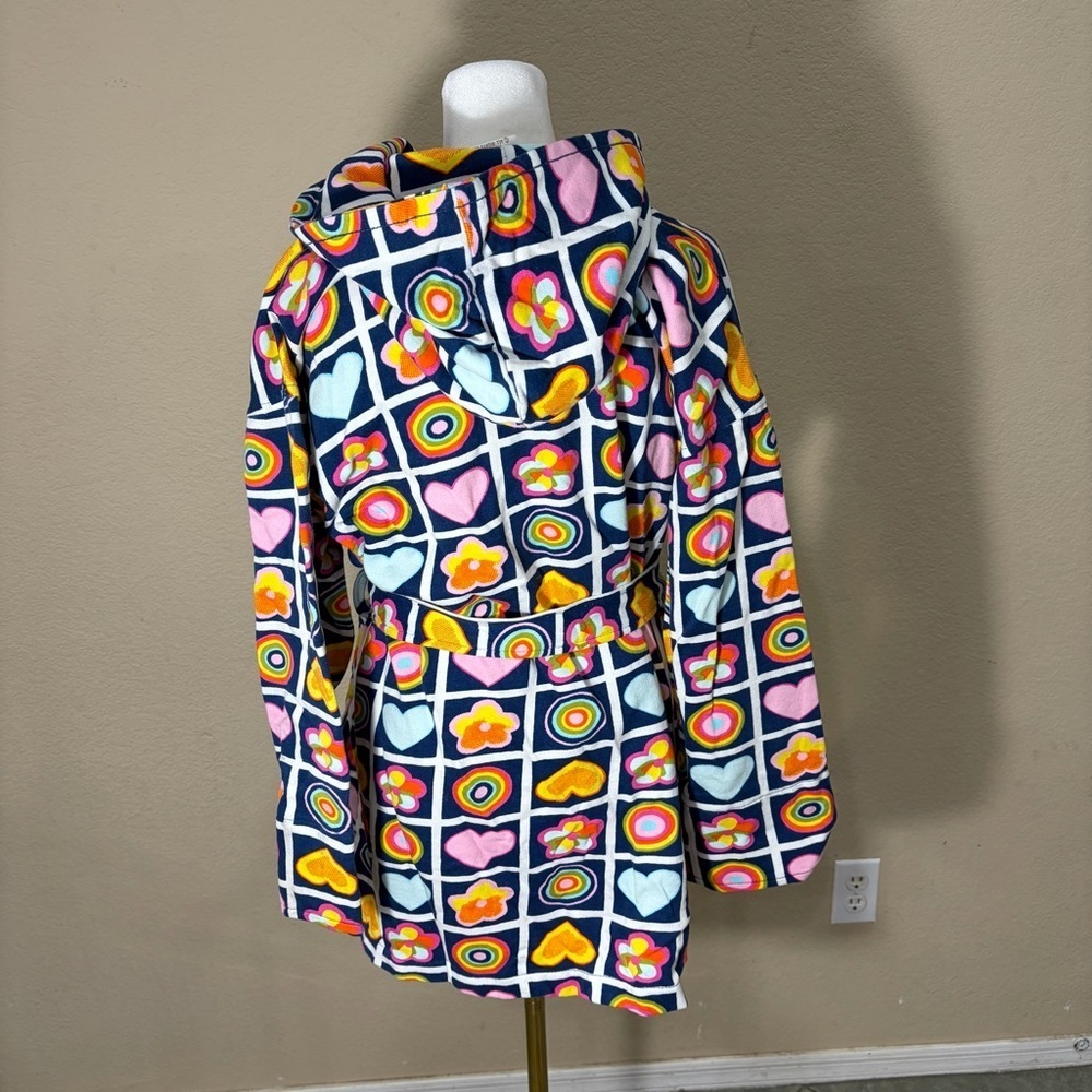 Vtg Aegean Apparel Robe Multicolor Heart Florals Terrycloth Cotton Belted Retro - Picture 7 of 16